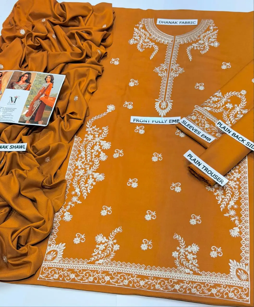 3 Pcs Women's Unstitched Embroidered Suit(hb)