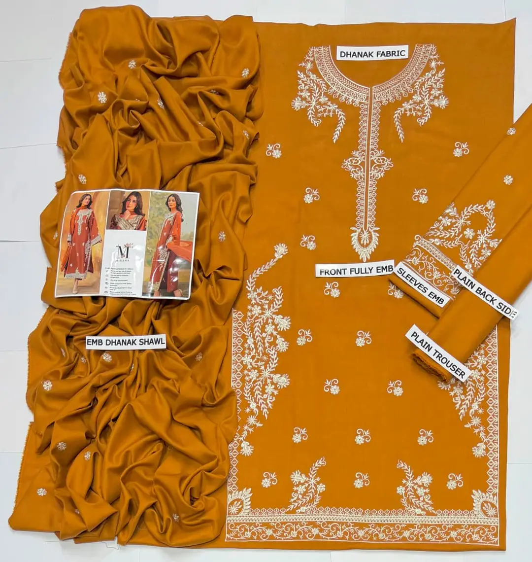 3 Pcs Women's Unstitched Embroidered Suit(hb)