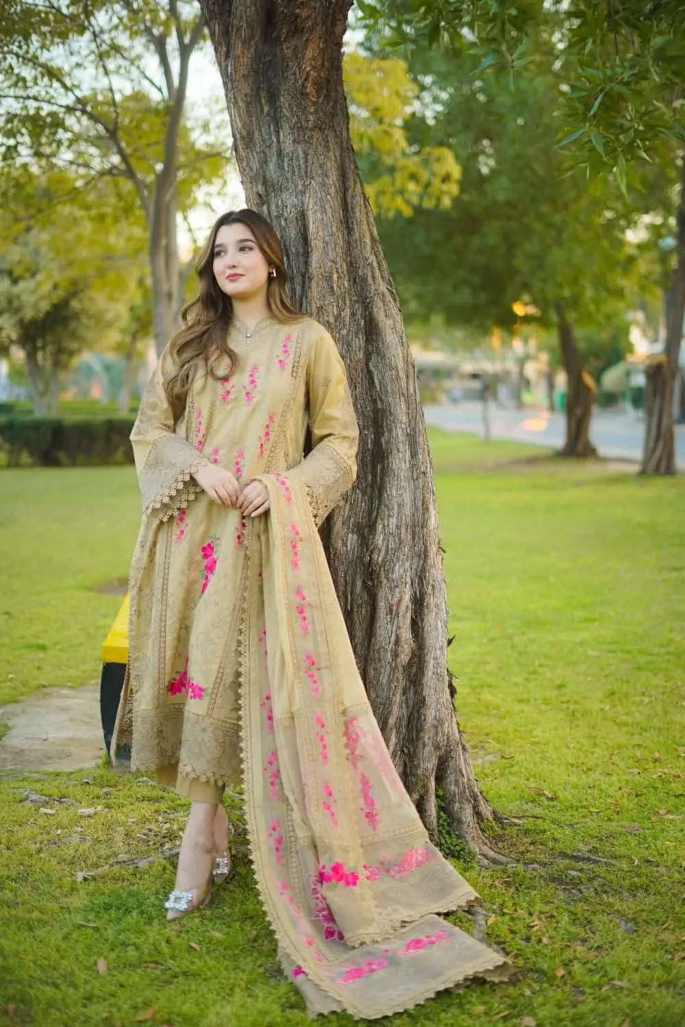 3 Pcs Women's Unstitched Embroidered Suit(hb)