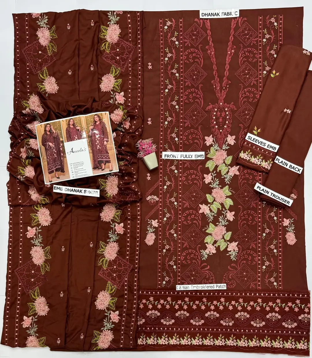 3 Pcs Women's Unstitched Embroidered Suit(hb)