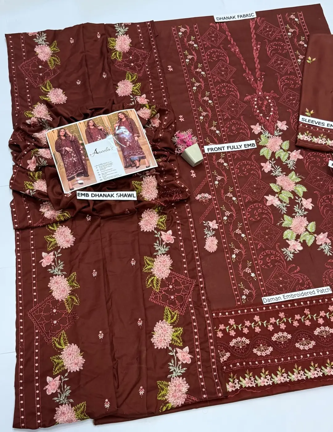 3 Pcs Women's Unstitched Embroidered Suit(hb)