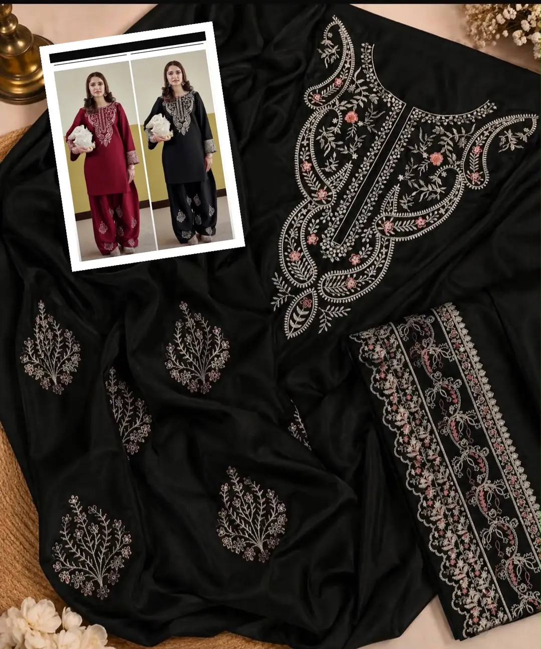 2 Pcs Women's Unstitched Embroidered Suit(AW)