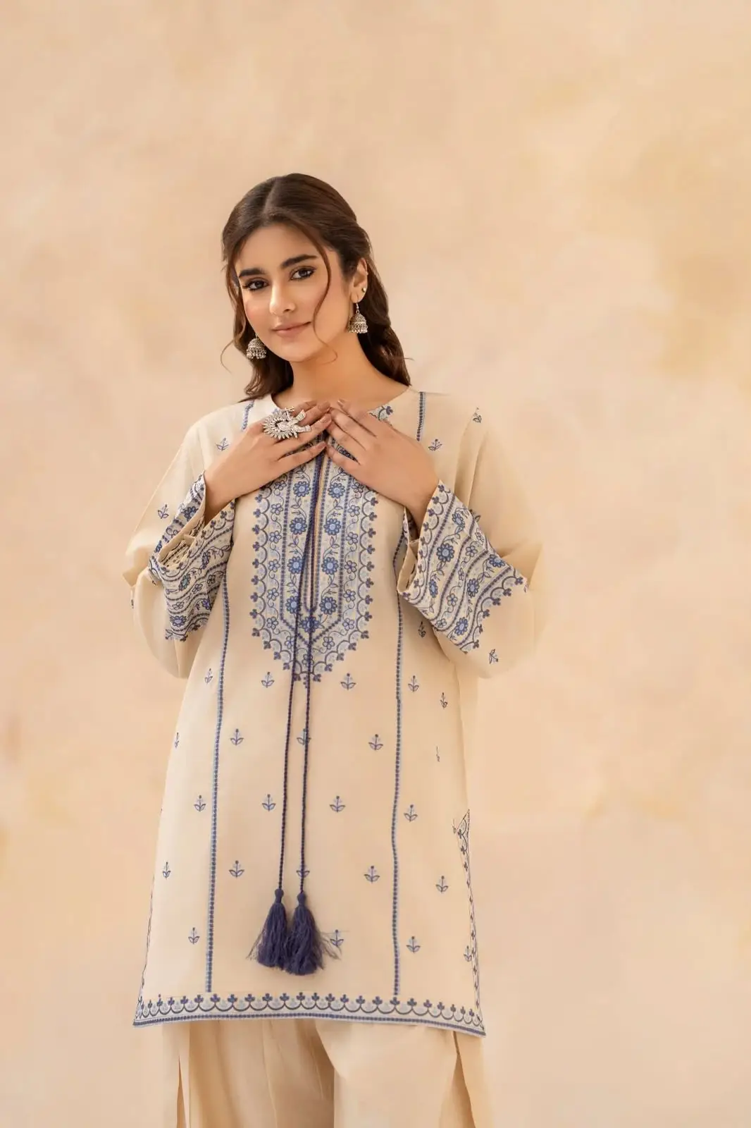 2 Pcs Women's Unstitched Embroidered Suit(mc)