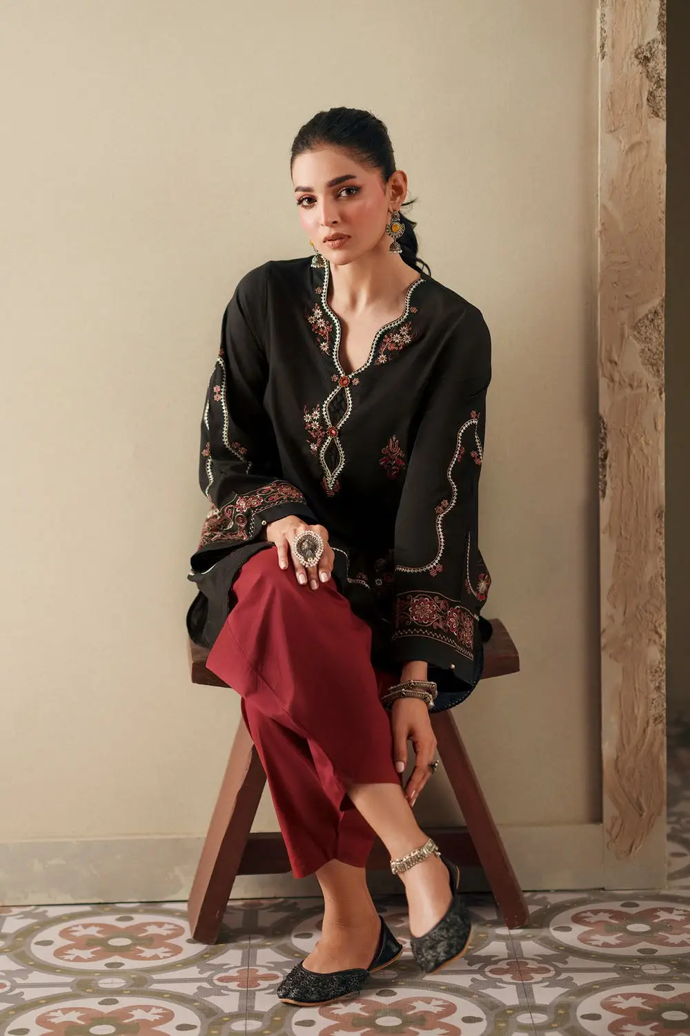 2 Pcs Women's Unstitched Embroidered Suit(nf)
