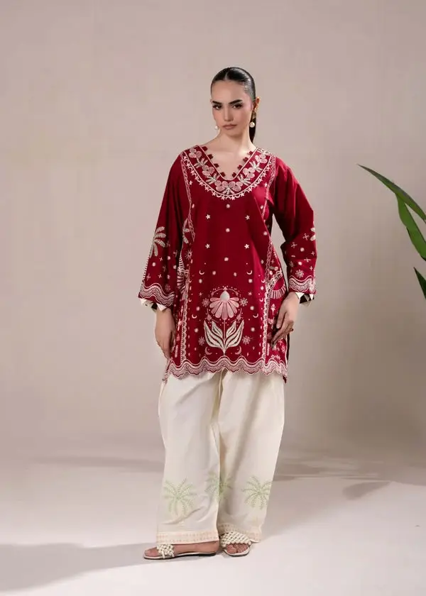 2 Pcs Women's Unstitched Embroidered Suit(nf)