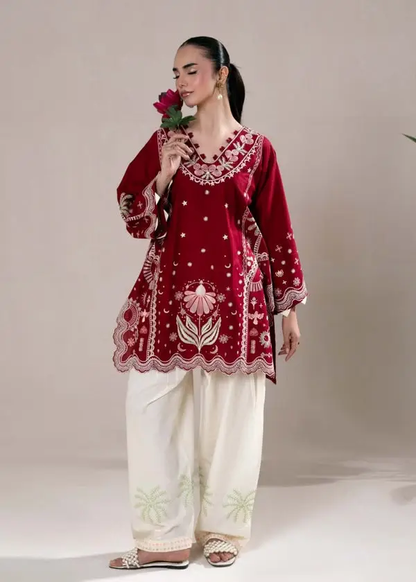 2 Pcs Women's Unstitched Embroidered Suit(nf)