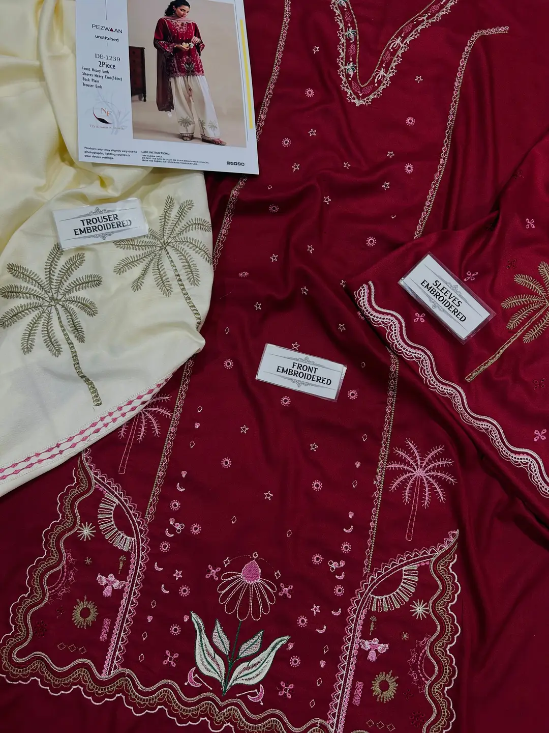 2 Pcs Women's Unstitched Embroidered Suit(nf)