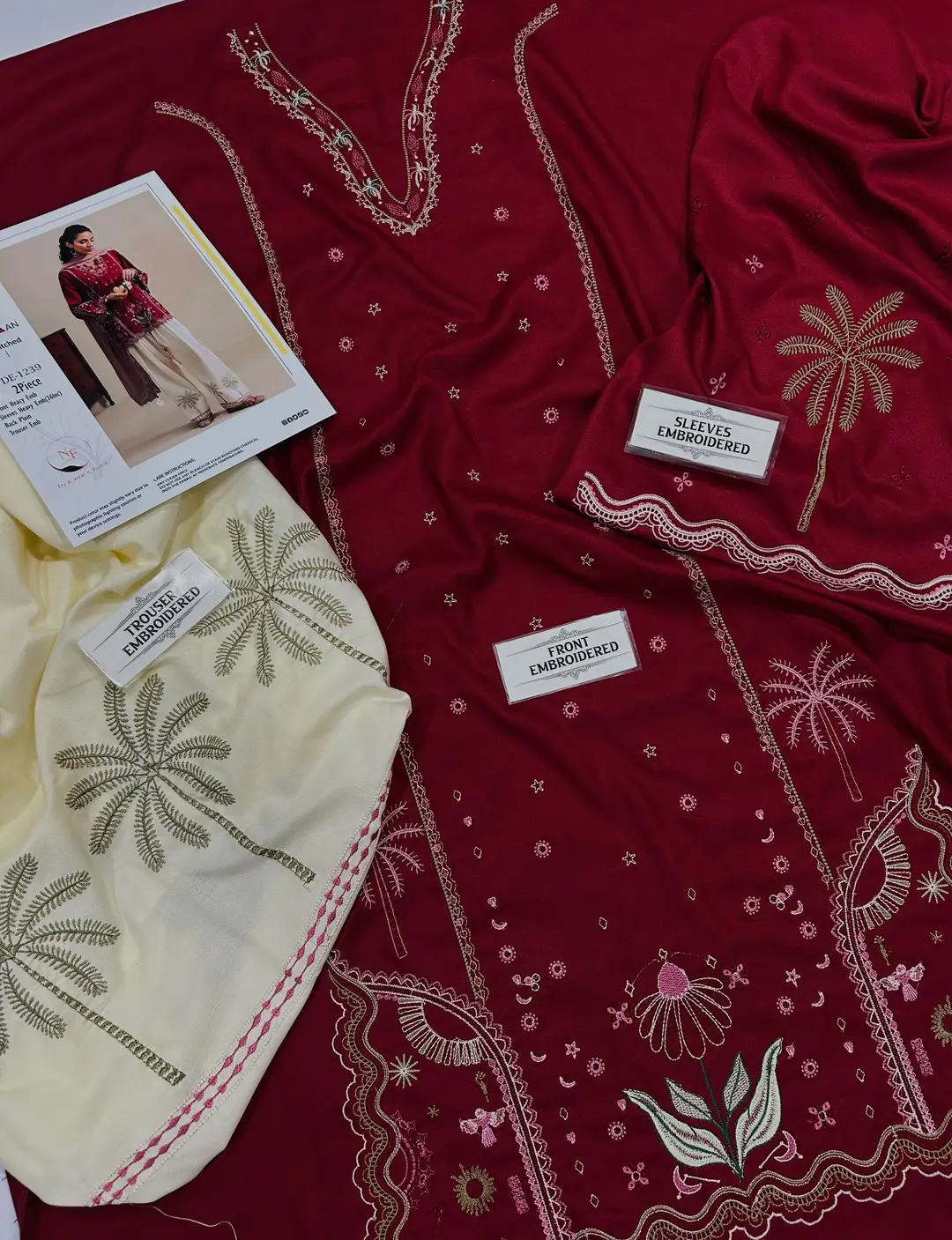 2 Pcs Women's Unstitched Embroidered Suit(nf)