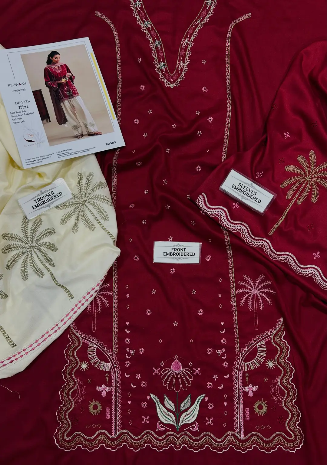 2 Pcs Women's Unstitched Embroidered Suit(nf)