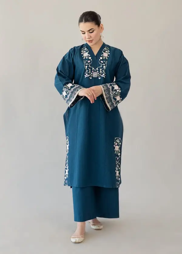2 Pcs Women's Unstitched Embroidered Suit(nf)