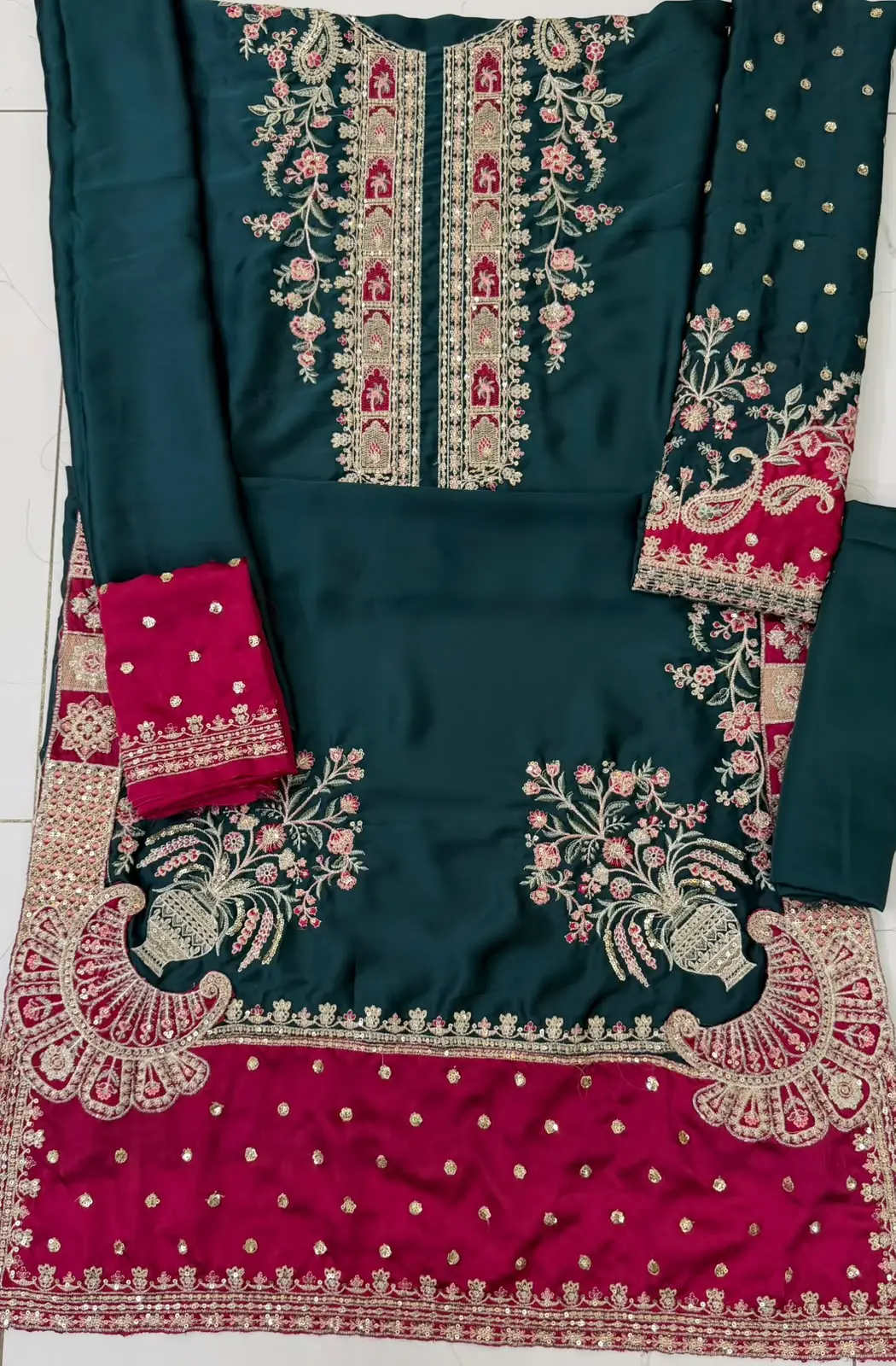 2 Pcs Women's Unstitched Zari Tilla Embroidered Suit(mi)