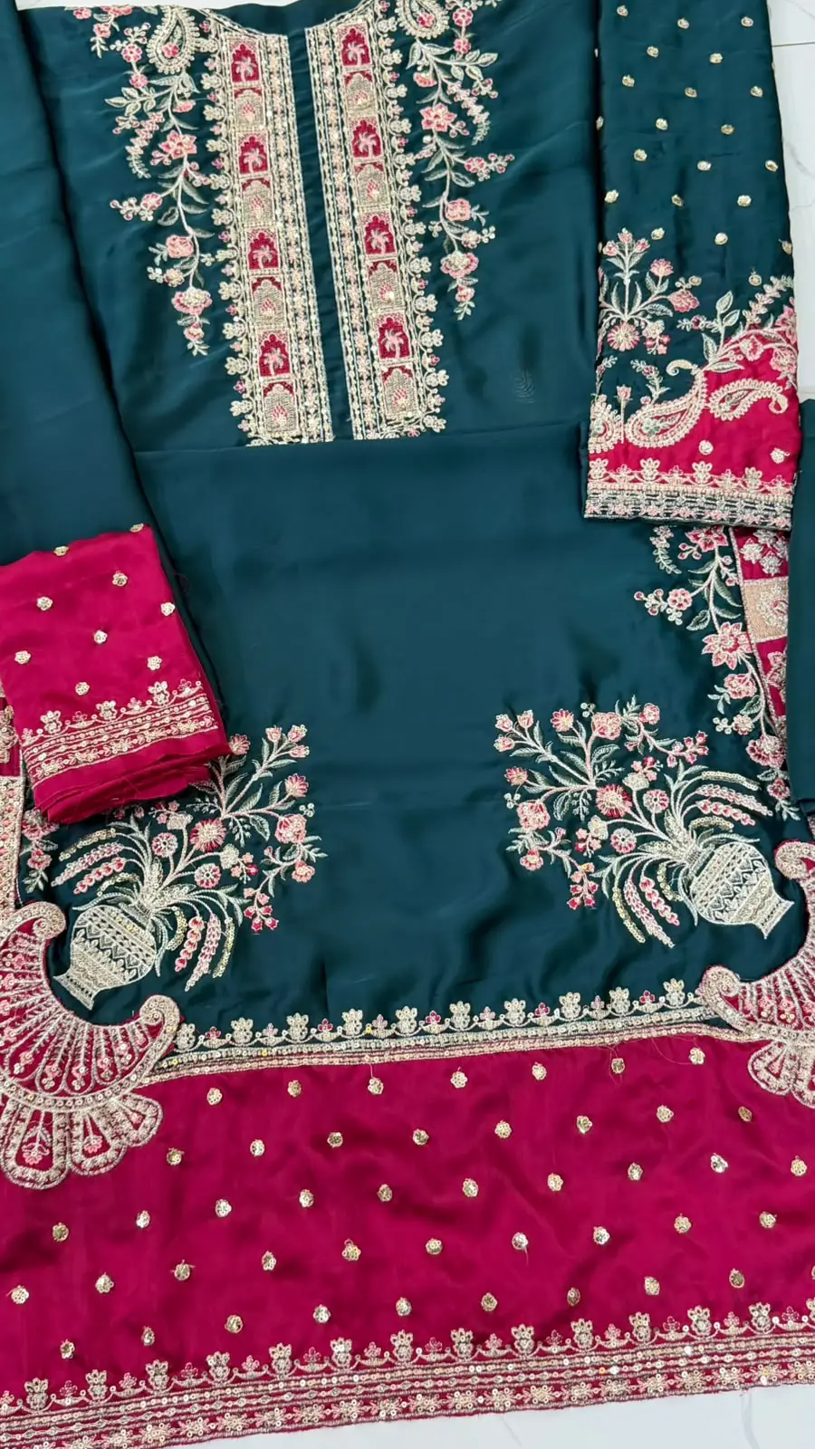 2 Pcs Women's Unstitched Zari Tilla Embroidered Suit(mi)