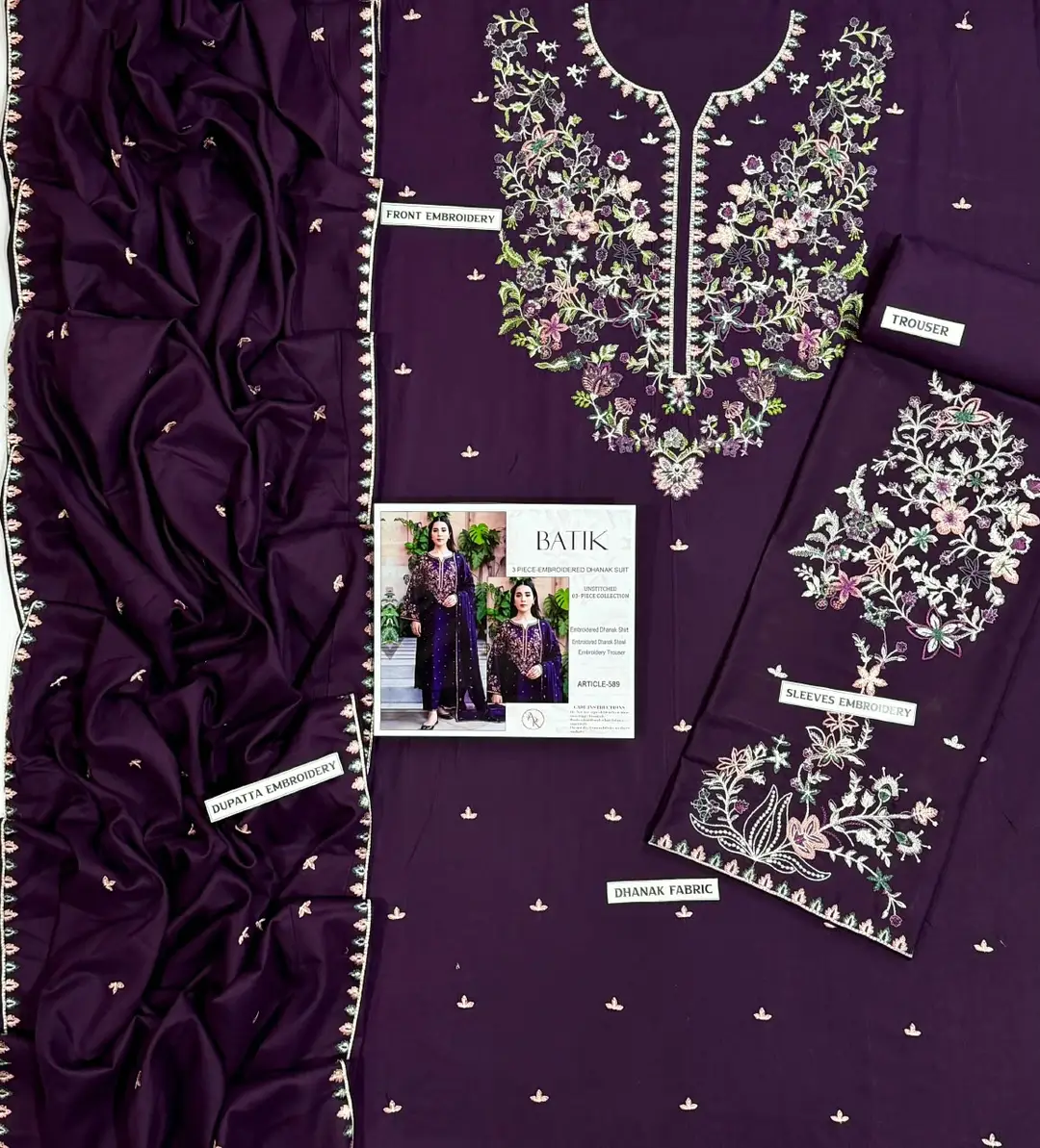 3 Pcs Women's Unstitched Embroidered Suit