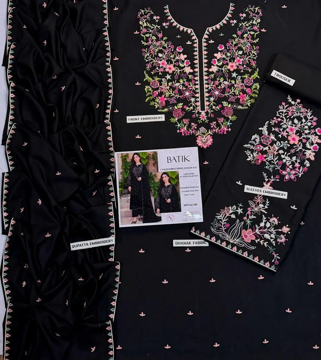 3 Pcs Women's Unstitched Embroidered Suit