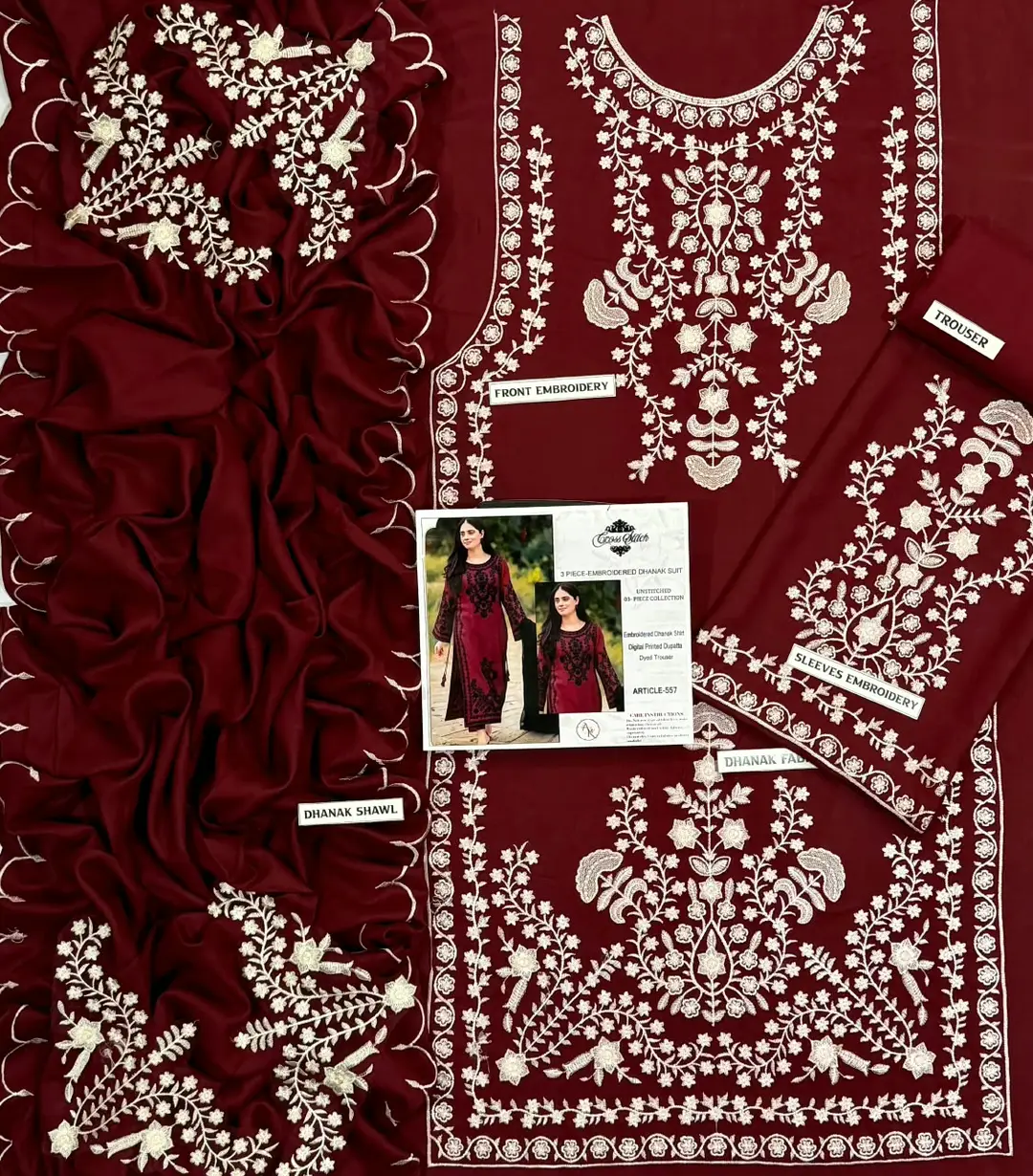 3 Pcs Women's Unstitched Embroidered Suit