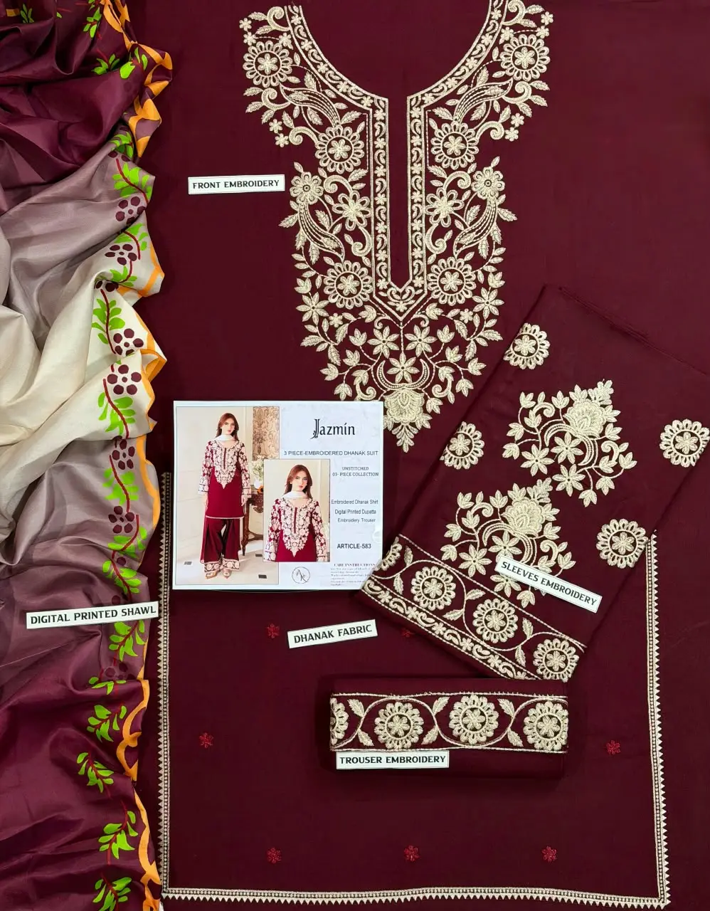 3 Pcs Women's Unstitched Embroidered Suit