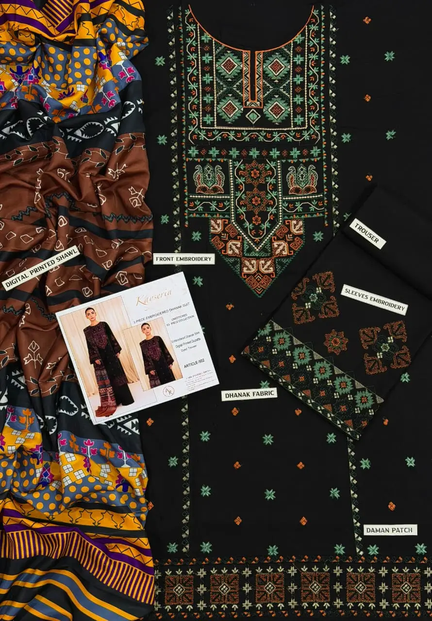 3 Pcs Women's Unstitched Embroidered Suit