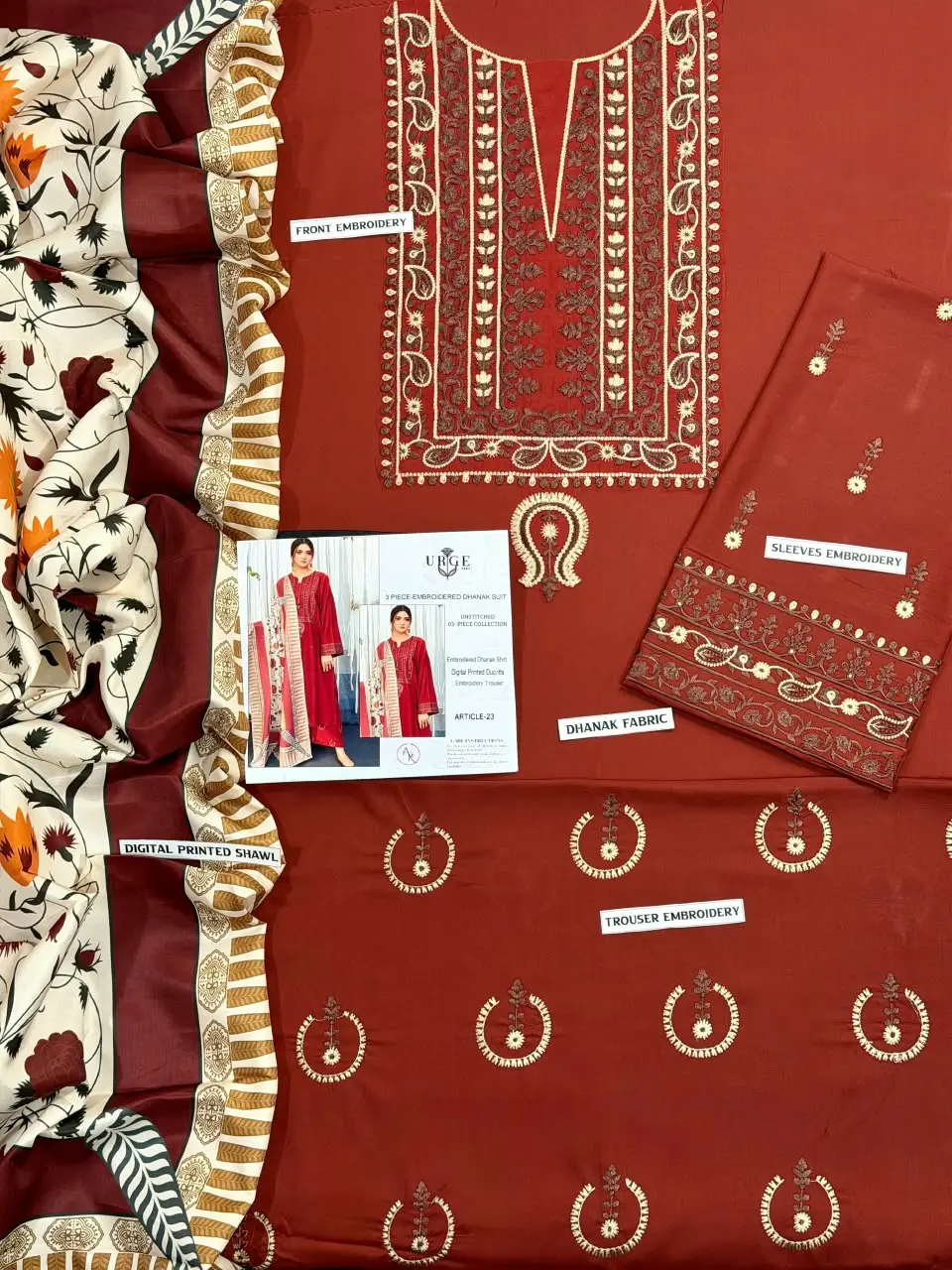 3 Pcs Women's Unstitched Embroidered Suit