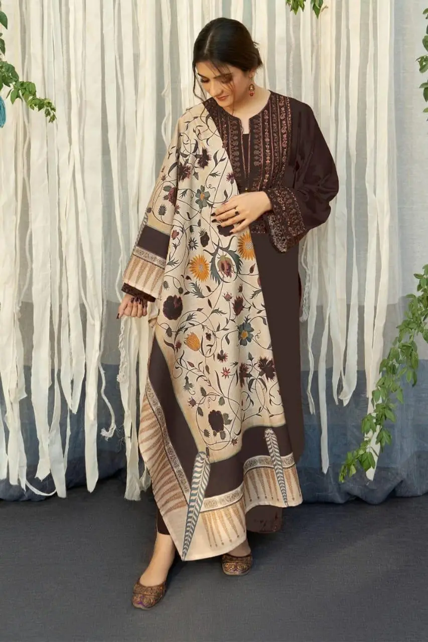 3 Pcs Women's Unstitched Embroidered Suit