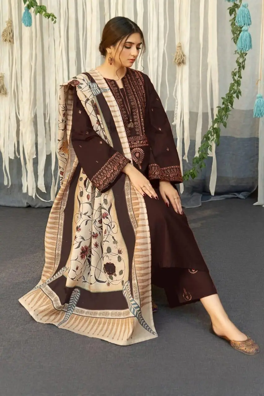 3 Pcs Women's Unstitched Embroidered Suit
