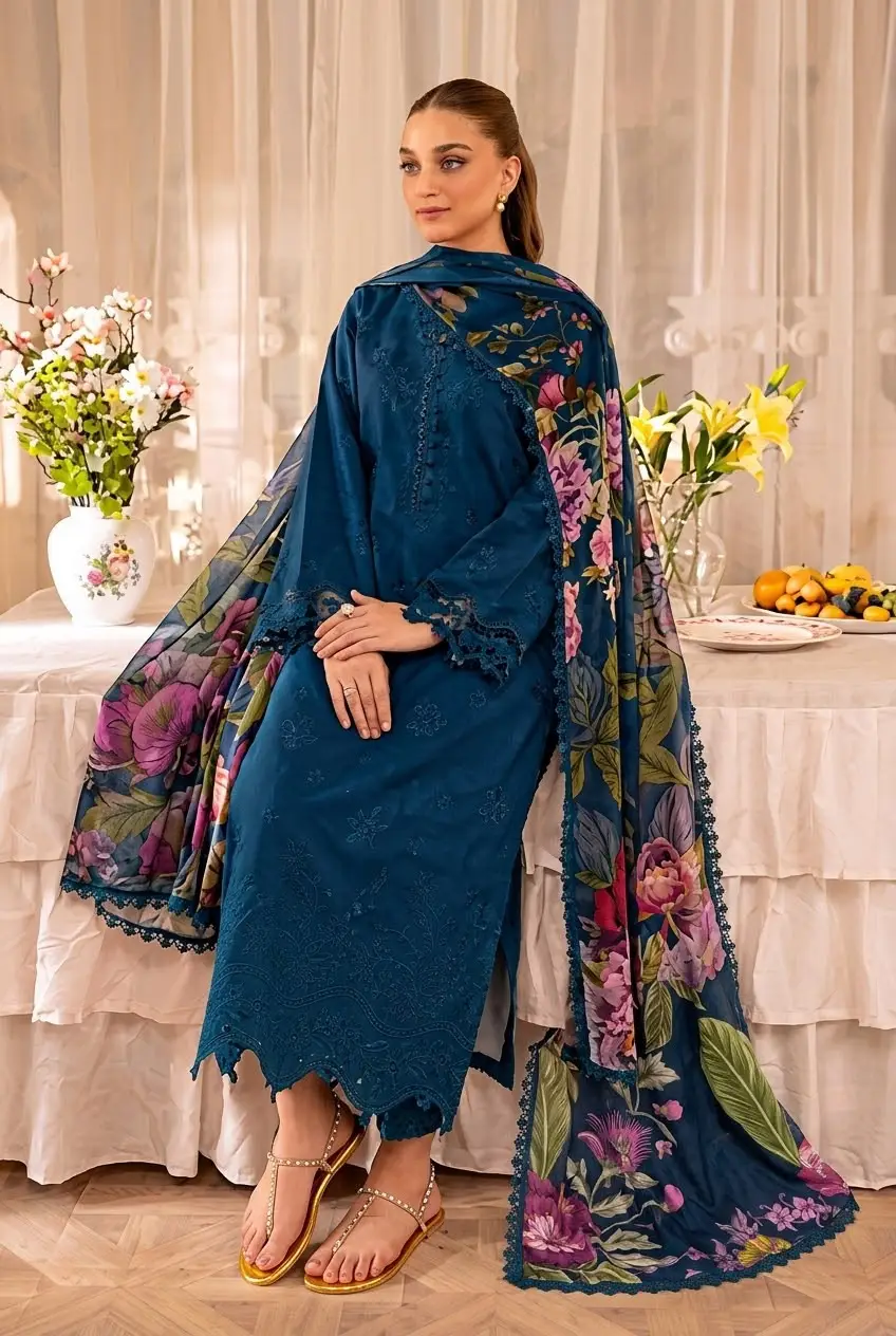3 Pcs Women's Unstitched Embroidered Suit