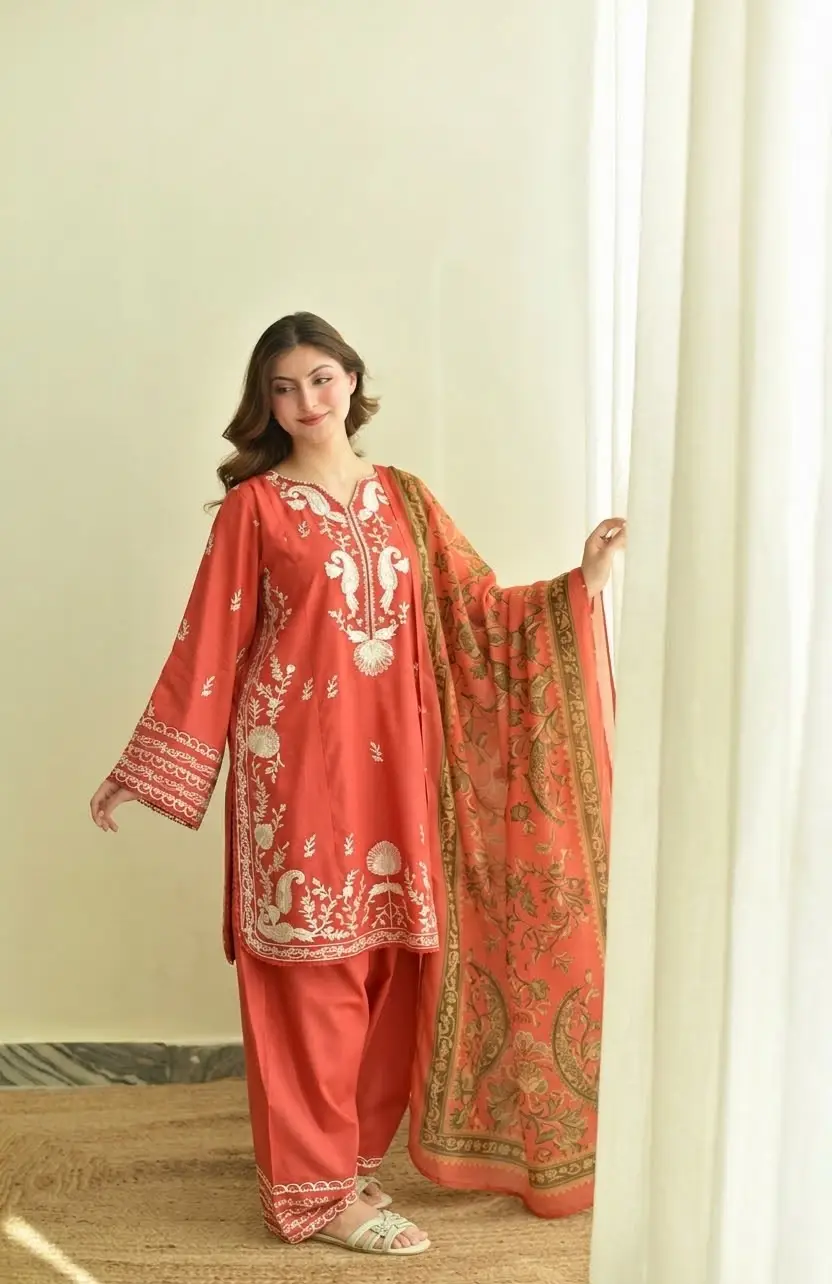 3 Pcs Women's Unstitched Embroidered Suit
