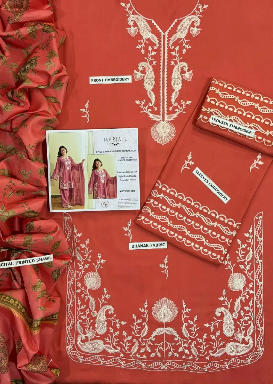 3 Pcs Women's Unstitched Embroidered Suit