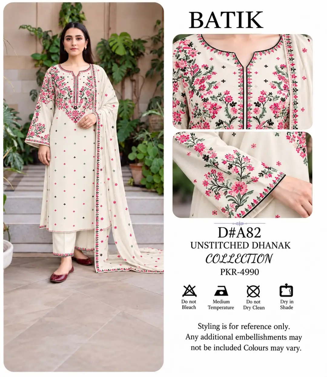 3 Pcs Women's Unstitched Embroidered Suit