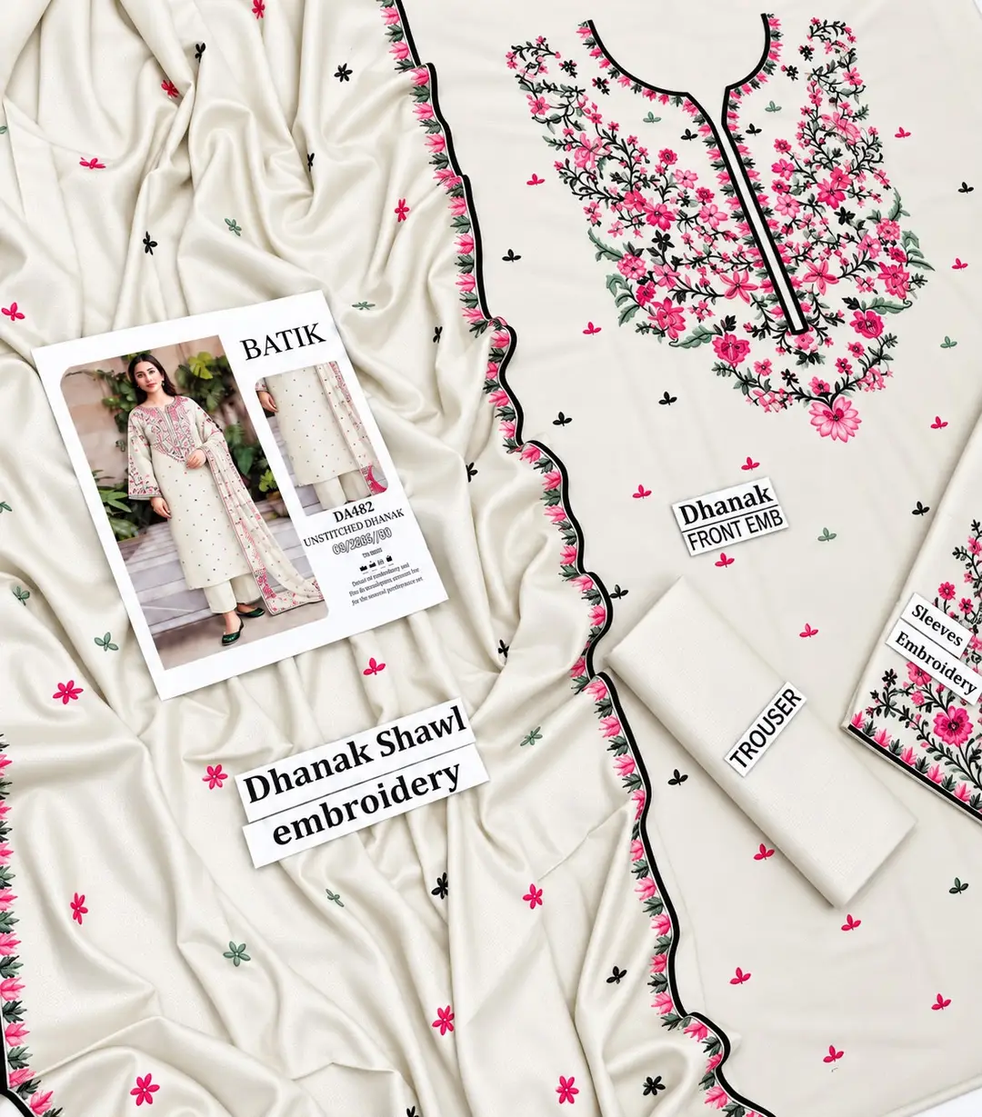 3 Pcs Women's Unstitched Embroidered Suit