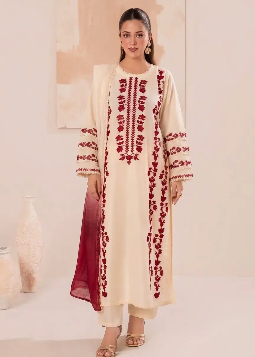 3 Pcs Women's Unstitched Embroidered Suit