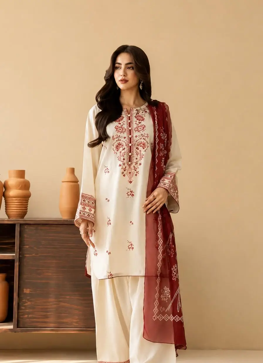3 Pcs Women's Unstitched Embroidered Suit