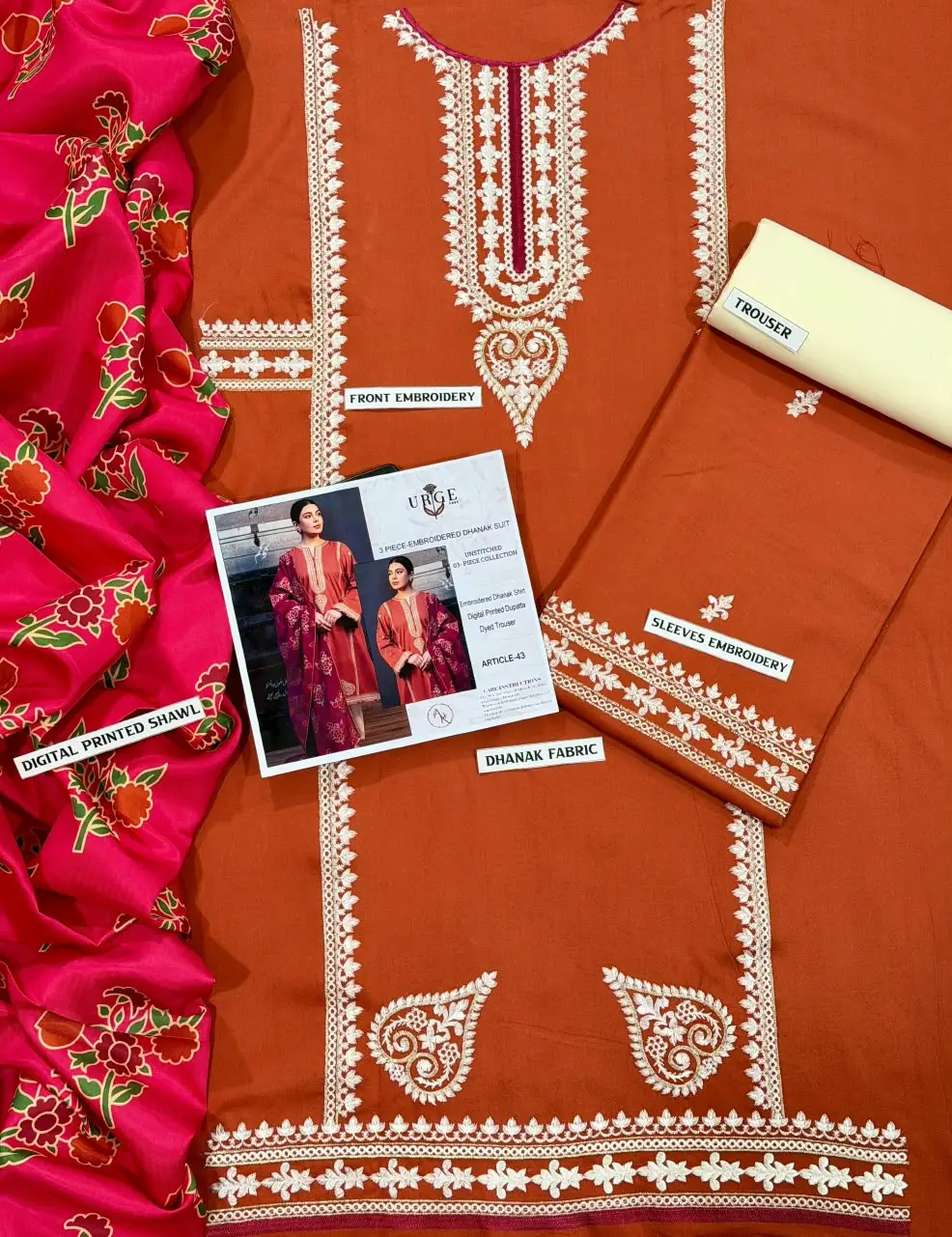3 Pcs Women's Unstitched Embroidered Suit