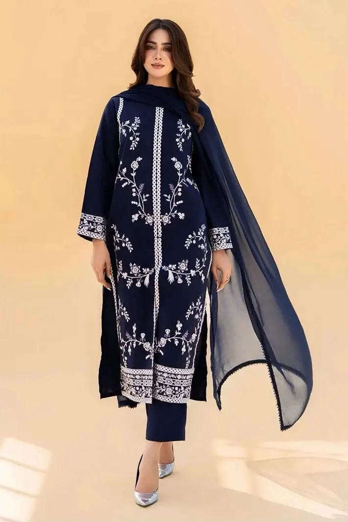 3 Pcs Women's Unstitched Embroidered Suit
