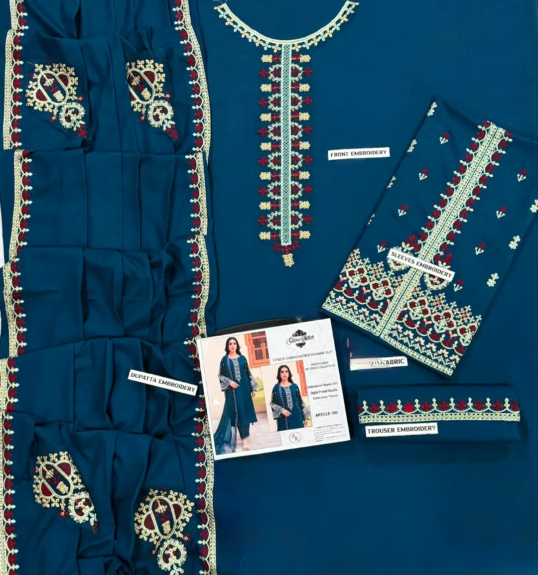 3 Pcs Women's Unstitched Embroidered Suit
