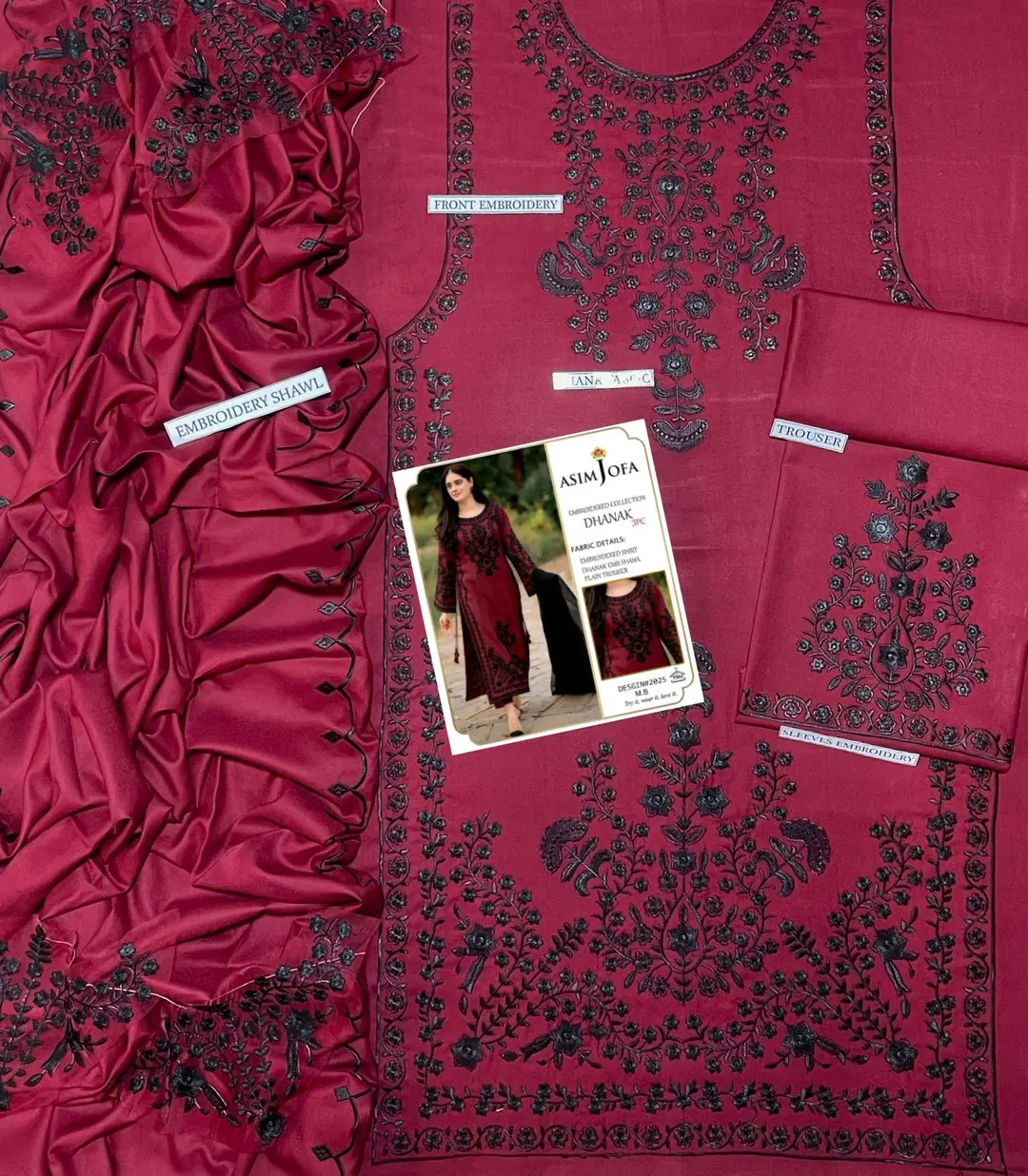 3 Pcs Women's Unstitched Embroidered Suit