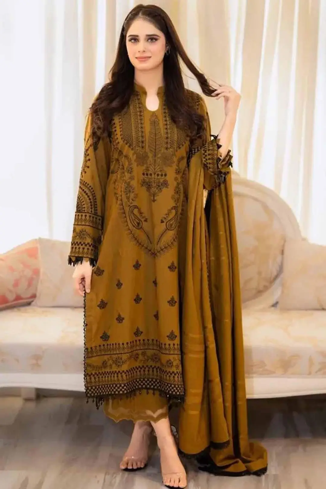 3 Pcs Women's Unstitched Embroidered Suit