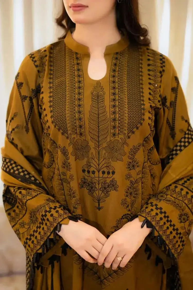3 Pcs Women's Unstitched Embroidered Suit