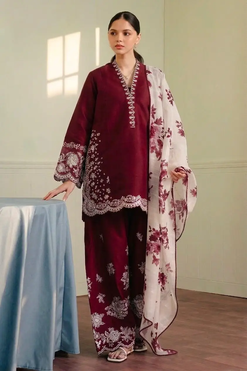 3 Pcs Women's Unstitched Embroidered Suit