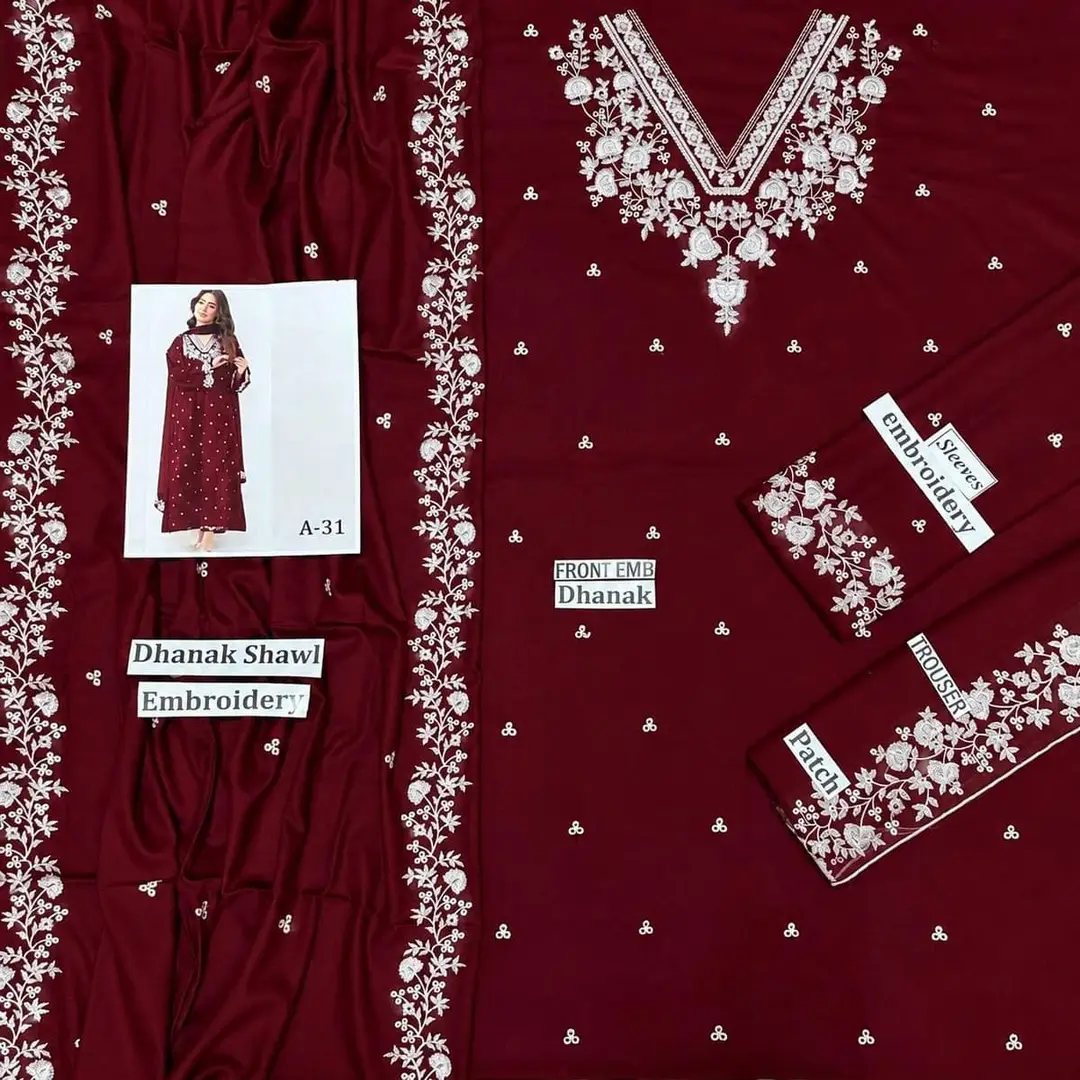 3 Pcs Women's Unstitched Embroidered Suit