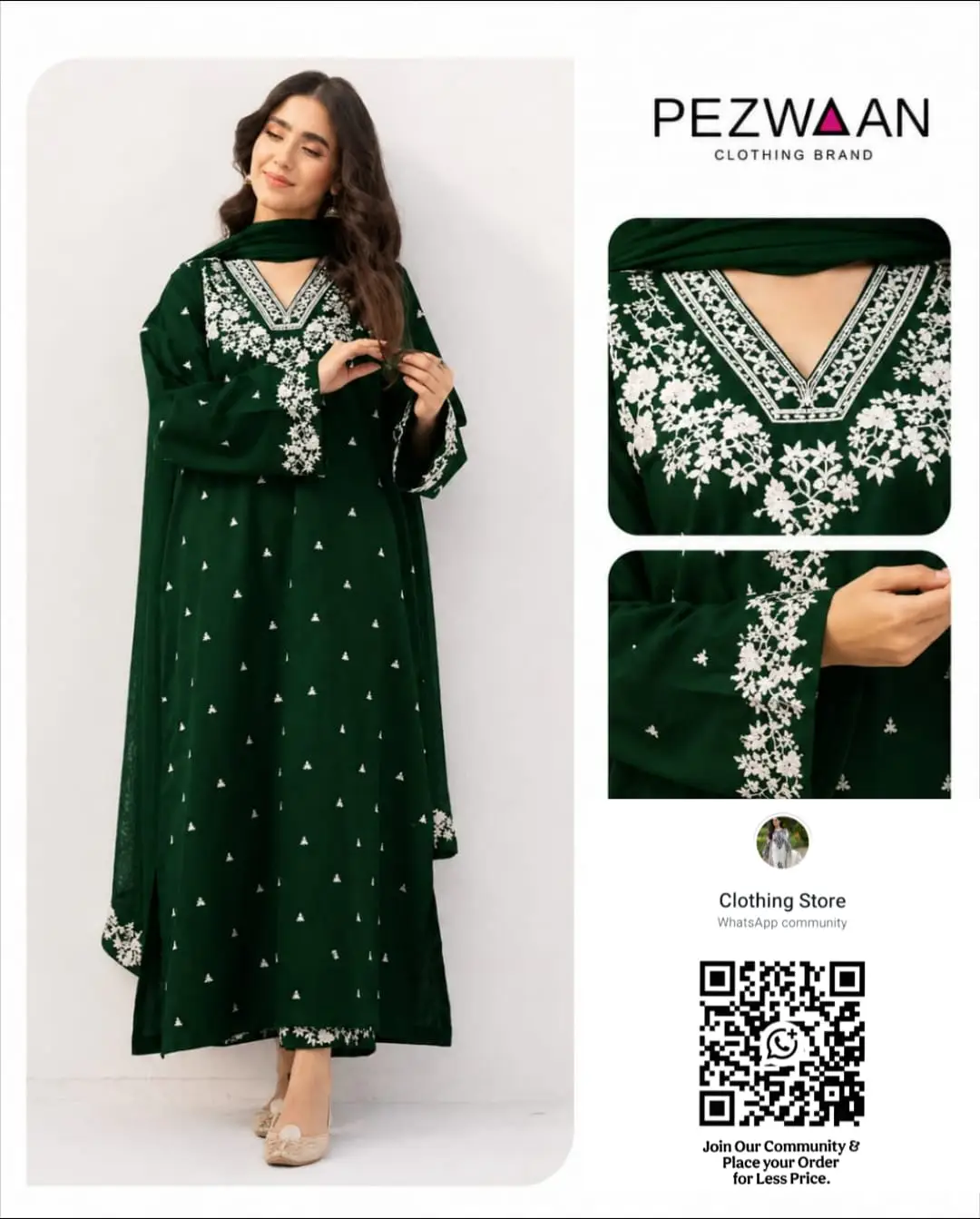 3 Pcs Women's Unstitched Embroidered Suit