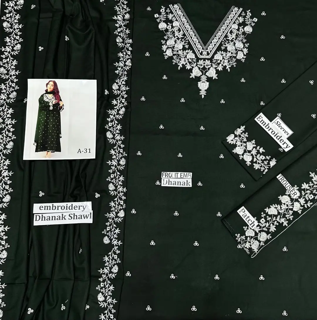 3 Pcs Women's Unstitched Embroidered Suit