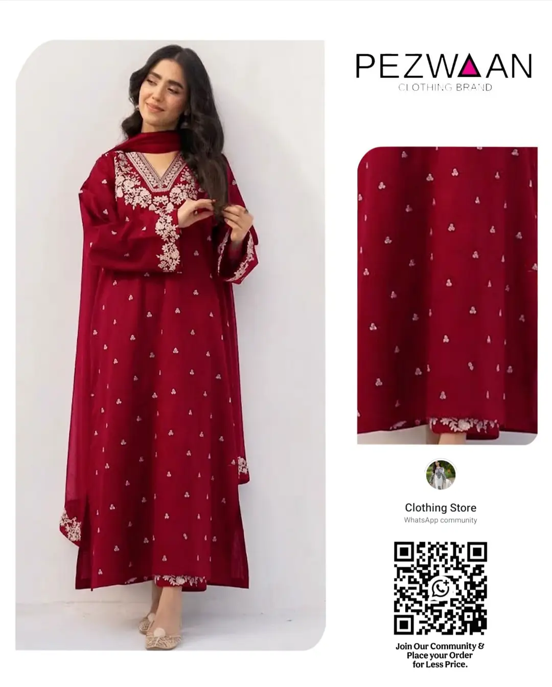 3 Pcs Women's Unstitched Embroidered Suit
