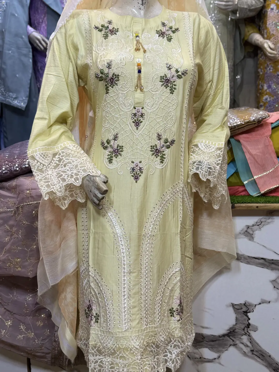 3 Pcs Women's Stitched Cotton Embroidered Suit