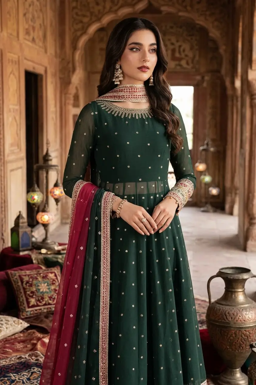 3 Pcs Women's Unstitched Sequins Embroidered Suit