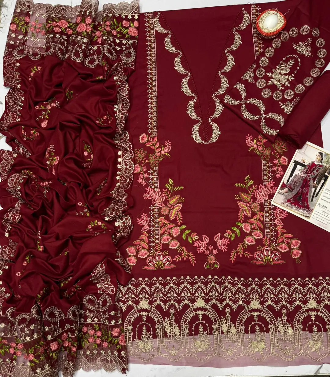 3 Pcs Women's Unstitched Embroidered Suit