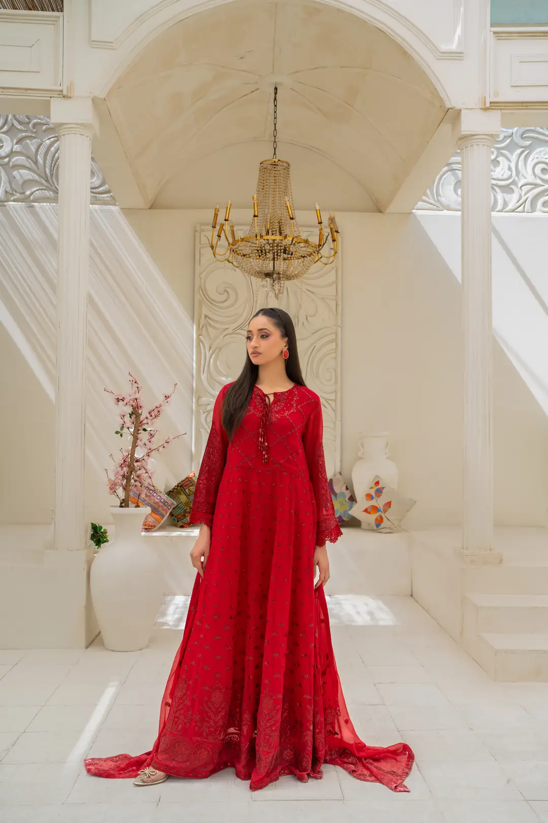 3 Pcs Women's Stitched Chiffon Hand Work Maxi Suit