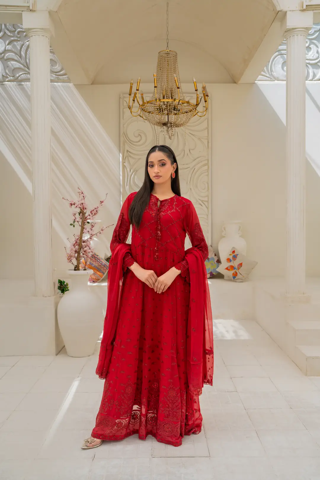 3 Pcs Women's Stitched Chiffon Hand Work Maxi Suit