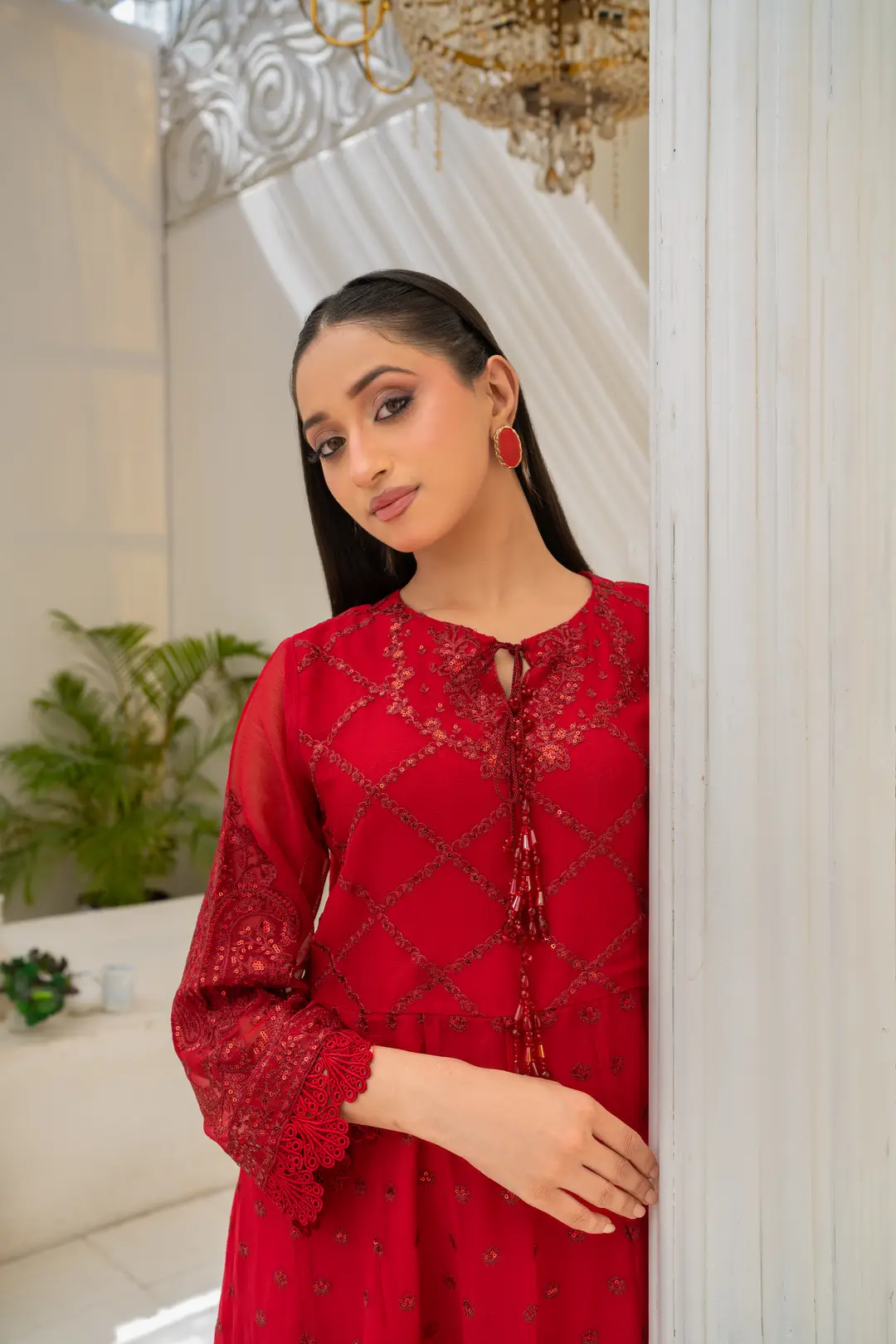 3 Pcs Women's Stitched Chiffon Hand Work Maxi Suit
