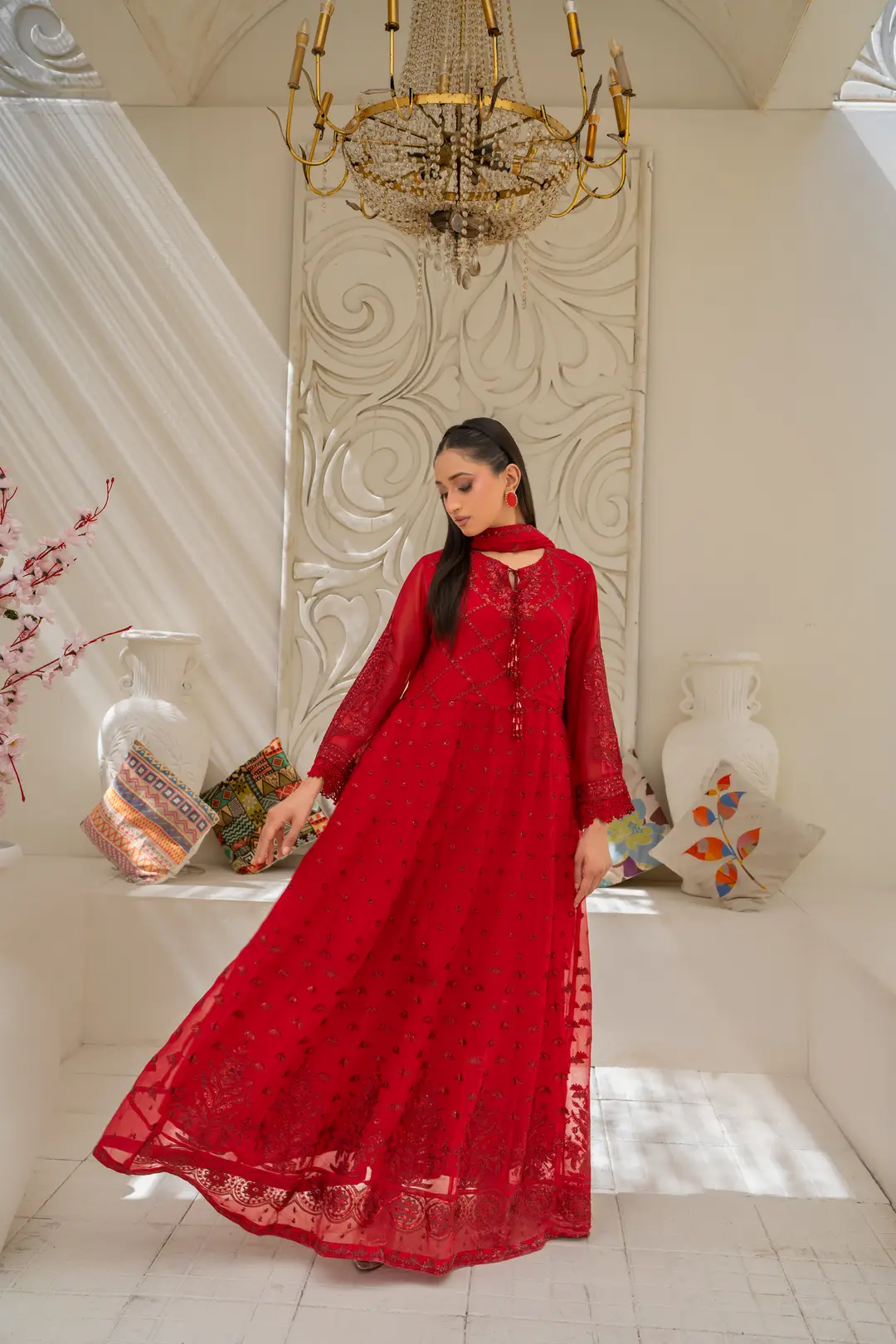 3 Pcs Women's Stitched Chiffon Hand Work Maxi Suit