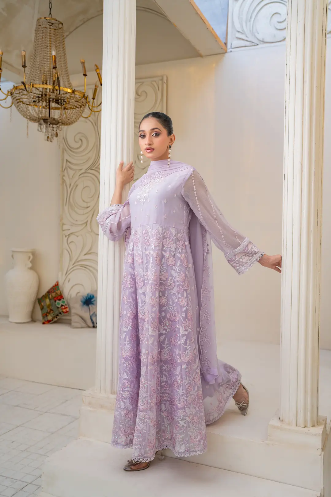 3 Pcs Women's Stitched Chiffon Hand Work Maxi Suit
